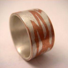 Mokume wedding ring (copper and silver)